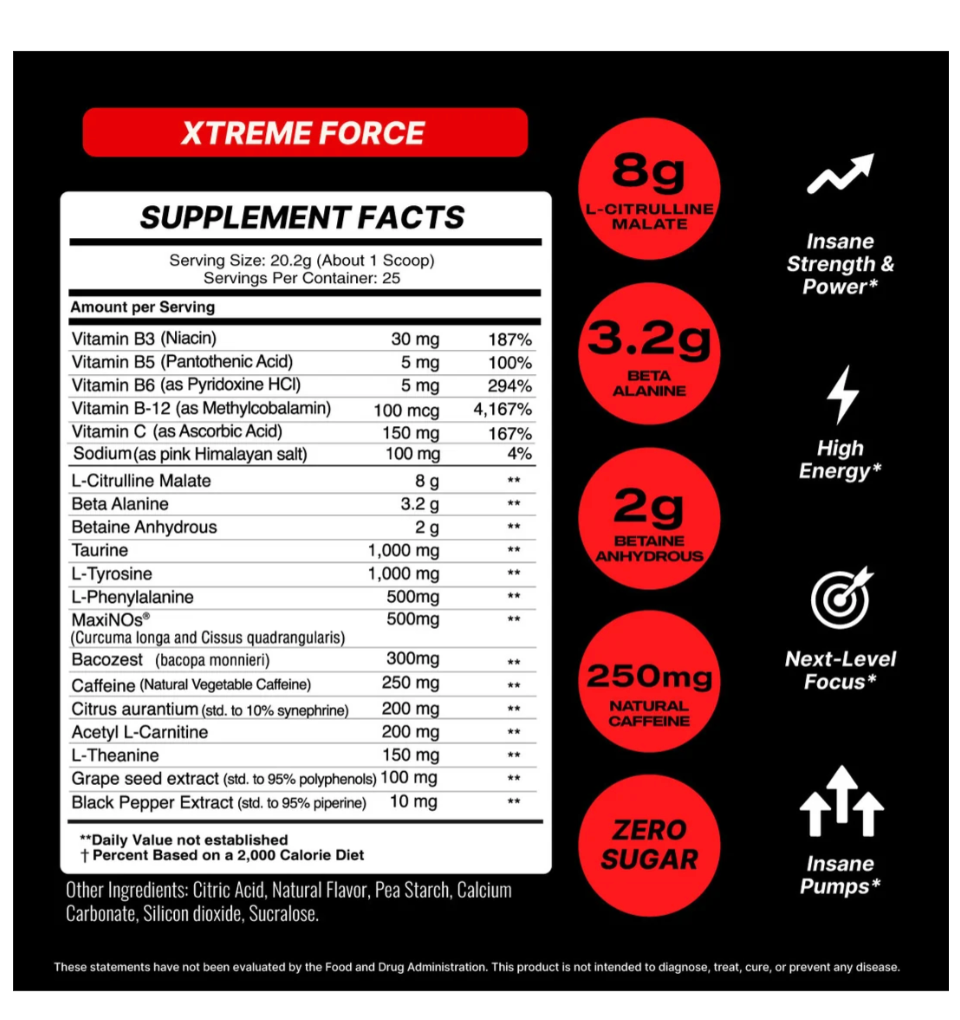 Xtreme Force Pre Workout - Energy, Power, and Focus Amplifier - Peach
